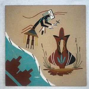 Sandpainting THE SHAMAN -  BLESSING THE WEDDING POT Signed By Artist